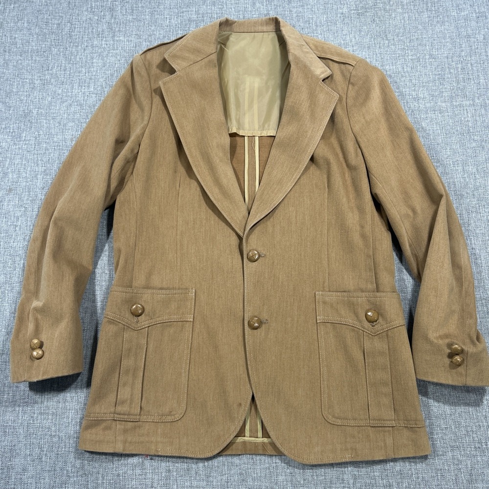 Vintage 70s Lee Western Boho Cowboy Brown Blazer Coat Jacket 42 L USA
